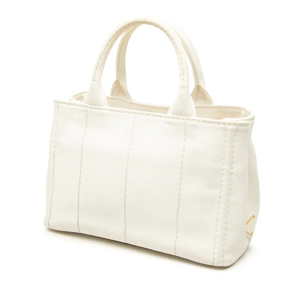Prada Small Canvas Canapa Logo Tote White Canvas Very good - Back View