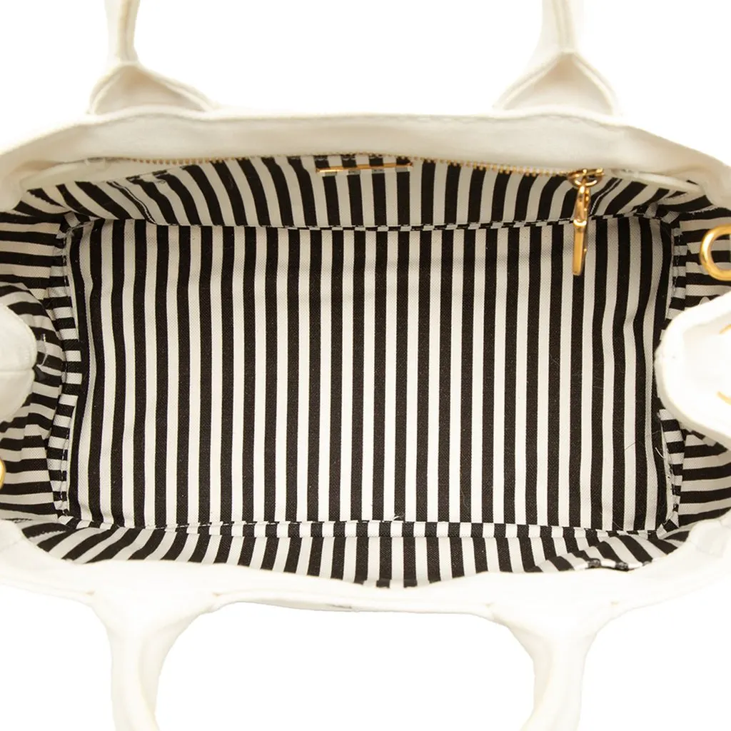 Prada Small Canvas Canapa Logo Tote White Canvas Very good - Model View