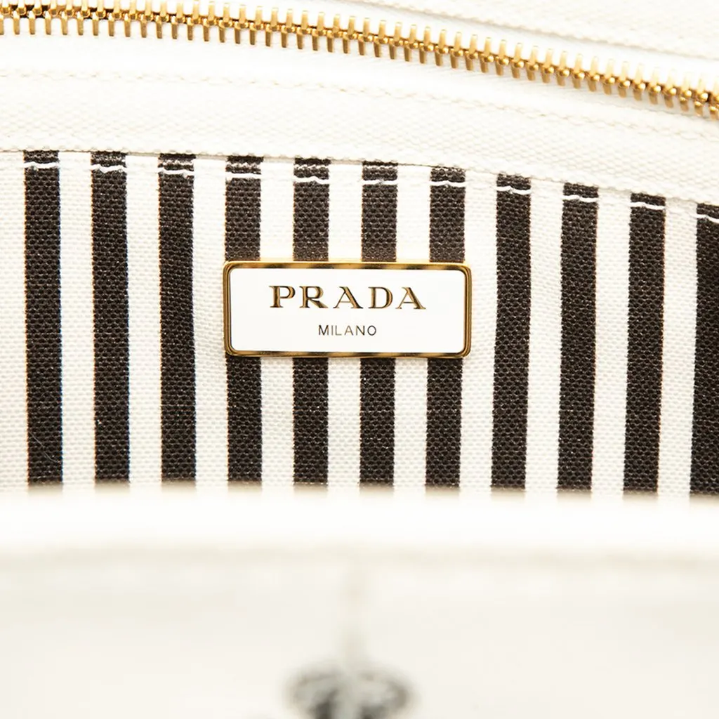 Prada Small Canvas Canapa Logo Tote White Canvas Very good - Box View