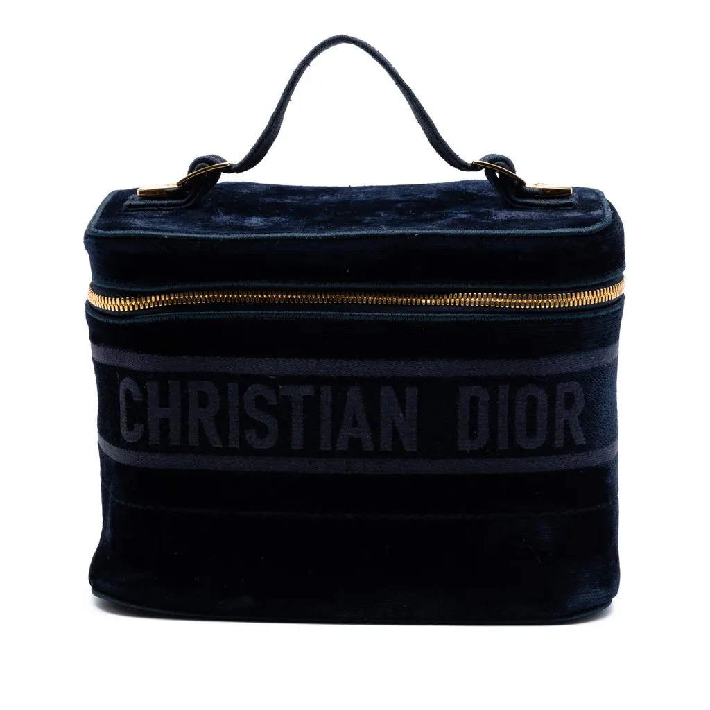 Dior Embroidered Velvet Diortravel Vanity Case Blue Very good - Front View
