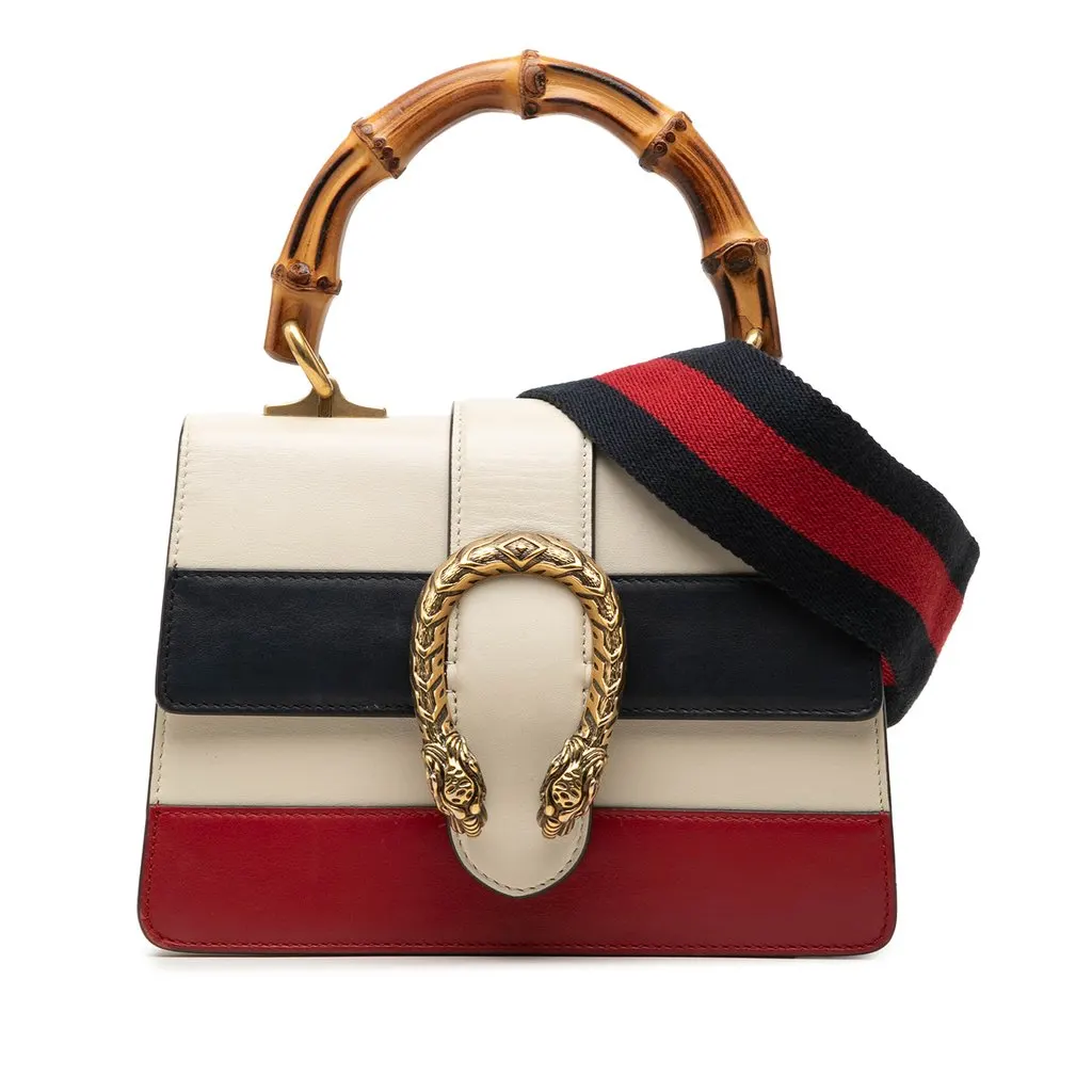 Gucci Mini Calfskin Bamboo Dionysus Web Satchel White Leather Very good - Front View