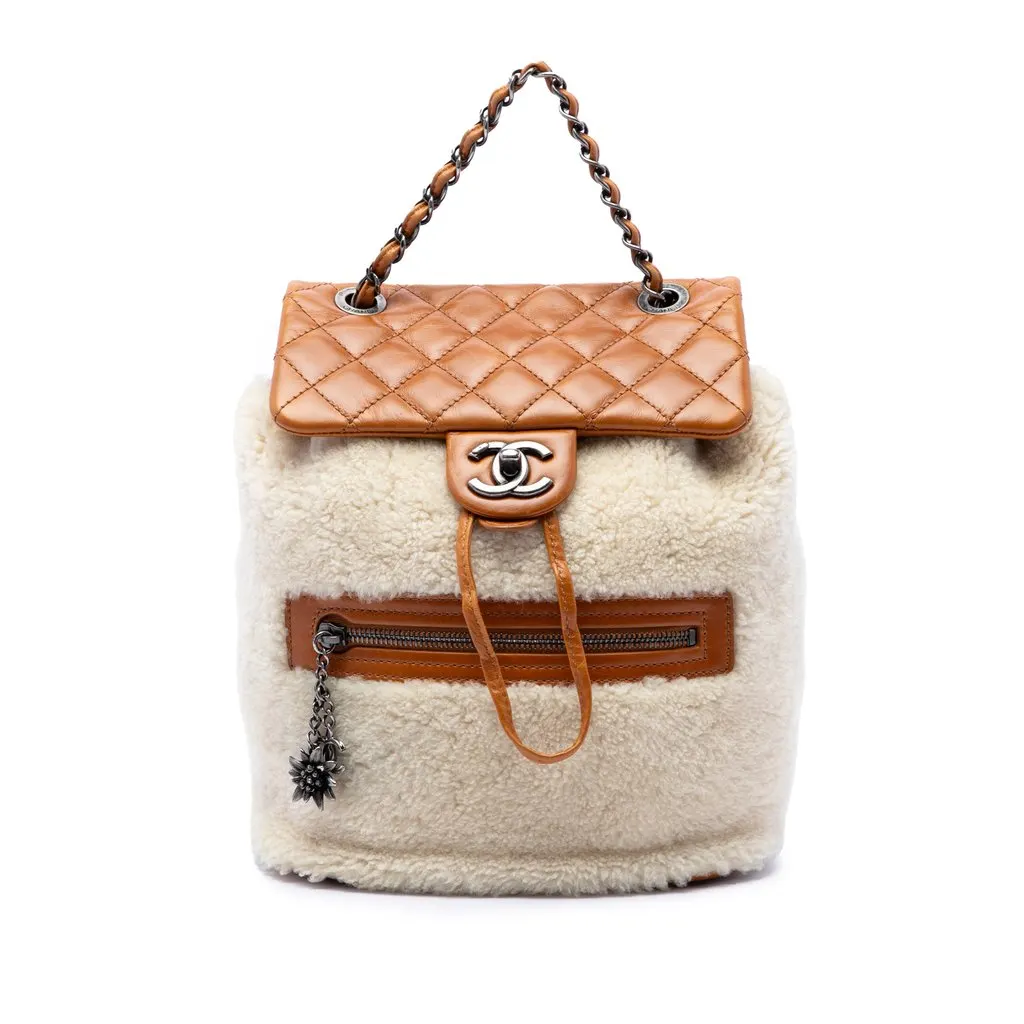 Chanel صغيرة فرو و Glazed جلد العجل Mountain حقيبة ظهر