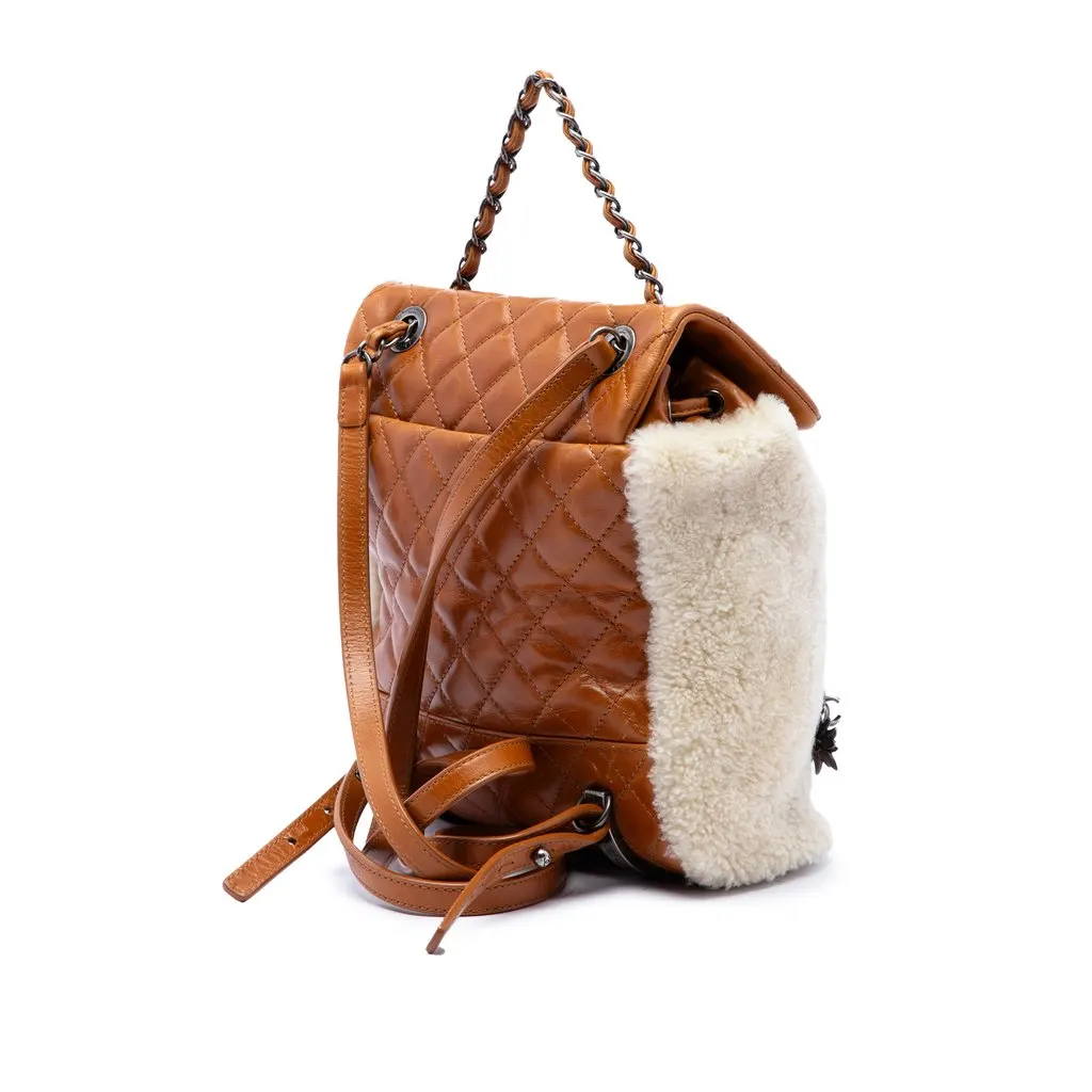 Chanel Small Shearling and Glazed Calfskin Mountain Backpack Brown Fur Very good - Back View