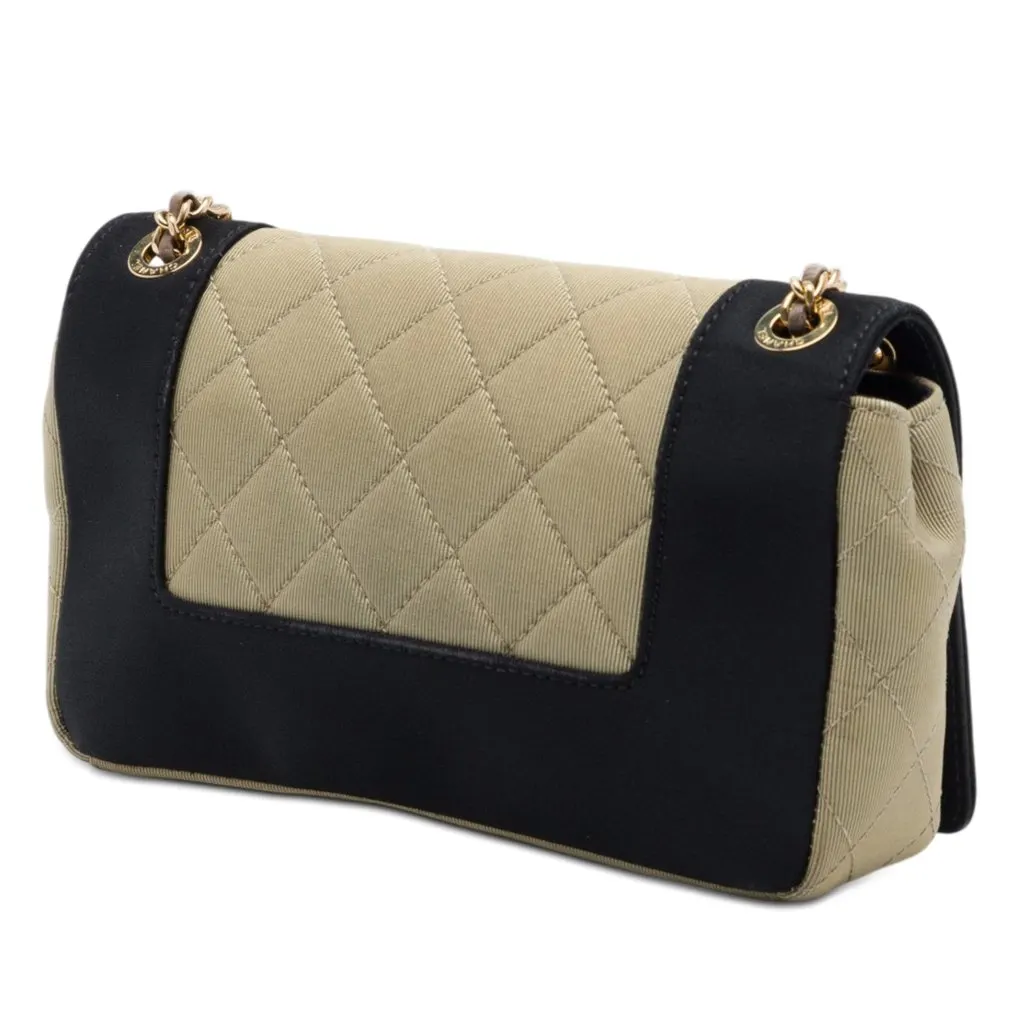 Chanel Small Quilted Bicolor Grosgrain Mademoiselle Single Flap Beige Very good - Back View
