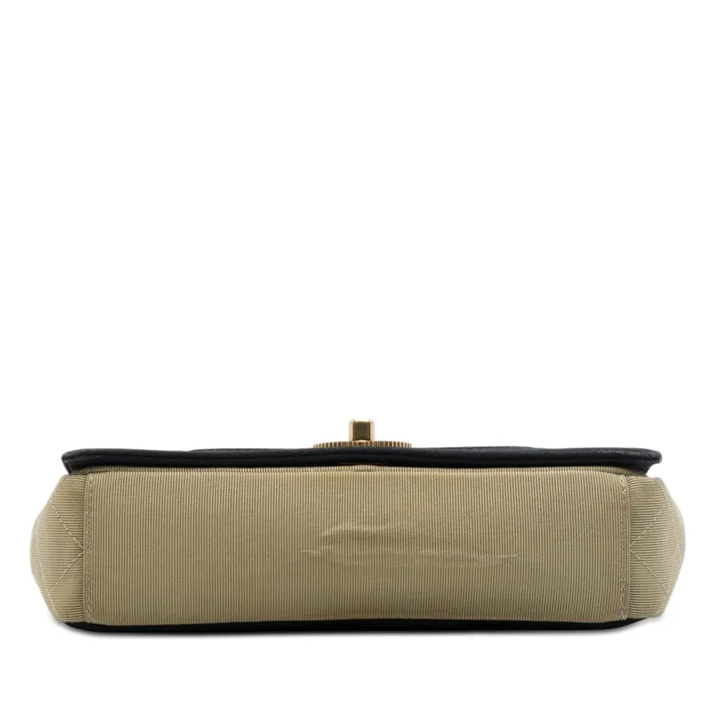 Chanel Small Quilted Bicolor Grosgrain Mademoiselle Single Flap Beige Very good - Inside View