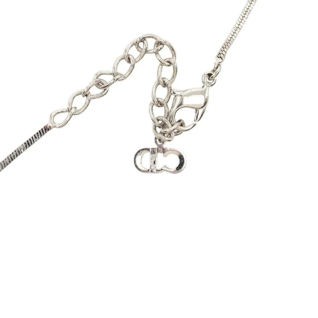 Dior Brass Enamel Trotter Plate Pendant Necklace Silver Metal Very good - Model View