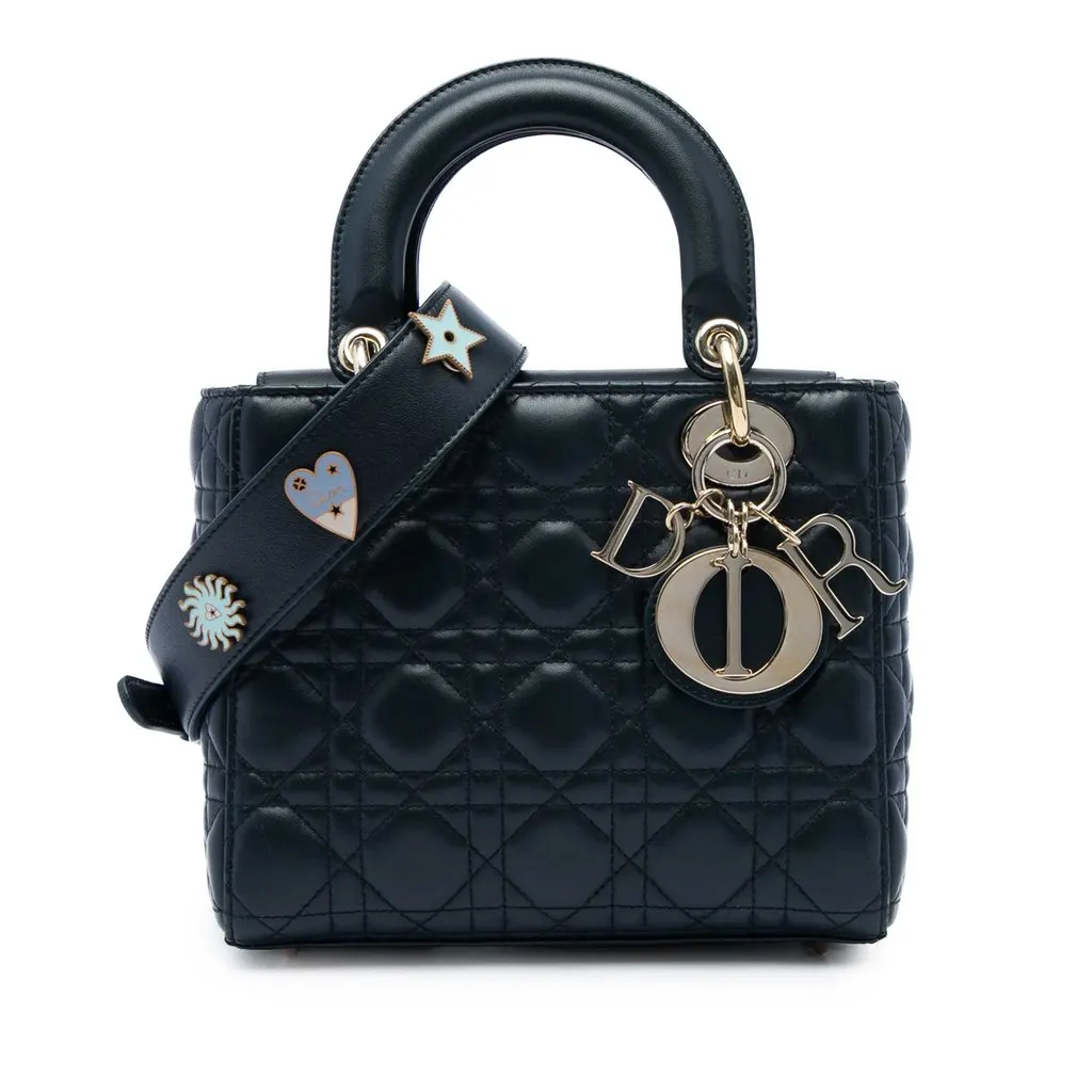 Dior Small Lambskin Cannage MyABCDior Lady Dior Black Leather Very good - Front View