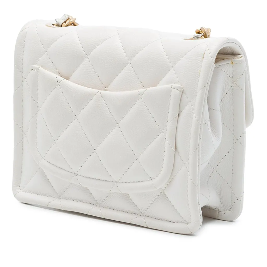 Chanel Mini Quilted Caviar Sweet Flap White Leather Very good - Back View