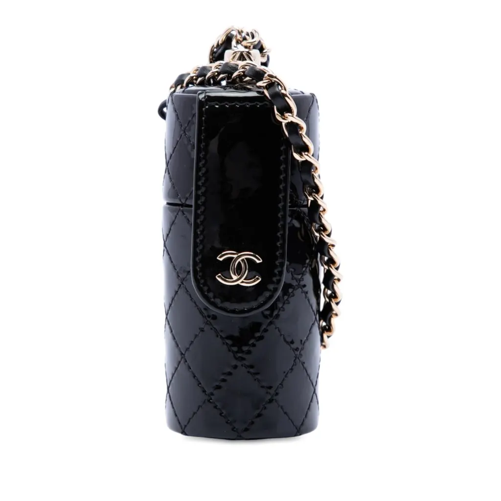 Chanel CC Quilted Patent Lipstick Case Black Leather Very good - Front View