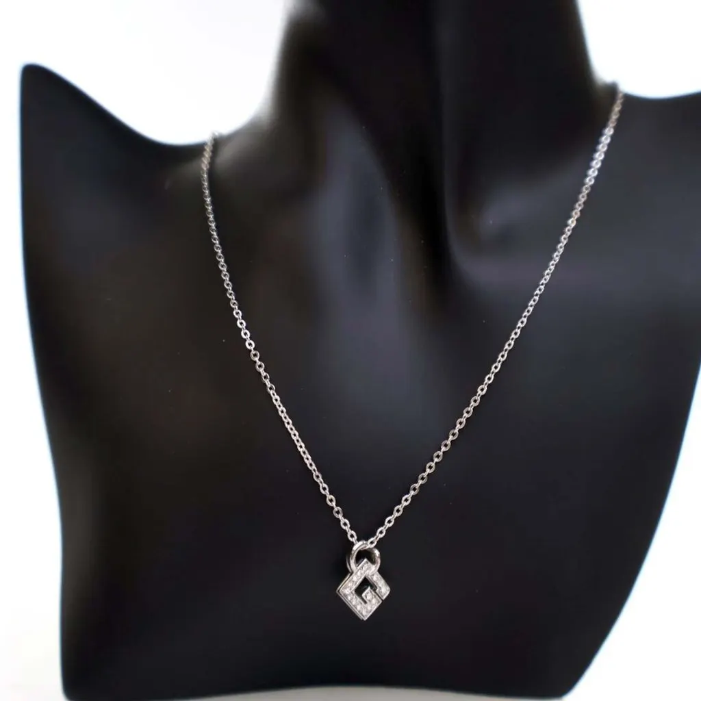 Givenchy Silver Plated G Logo Rhinestone Pendant Necklace Silver Metal Very good - Back View