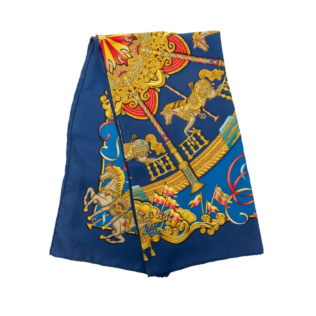 Hermès Luna Park Silk Scarf 90 Blue Silk Good - Front View