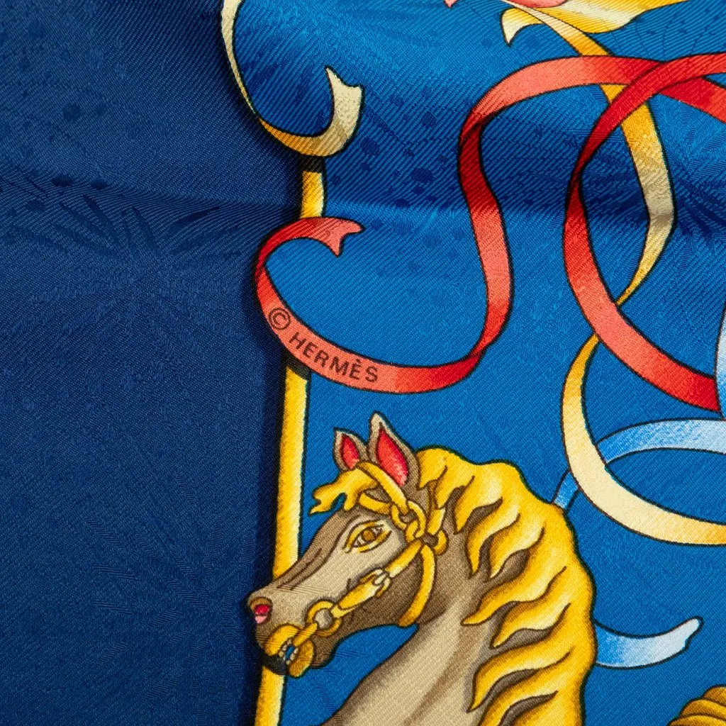 Hermès Luna Park Silk Scarf 90 Blue Silk Good - Inside View
