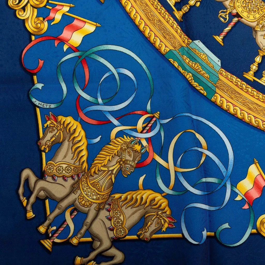 Hermès Luna Park Silk Scarf 90 Blue Silk Good - Box View