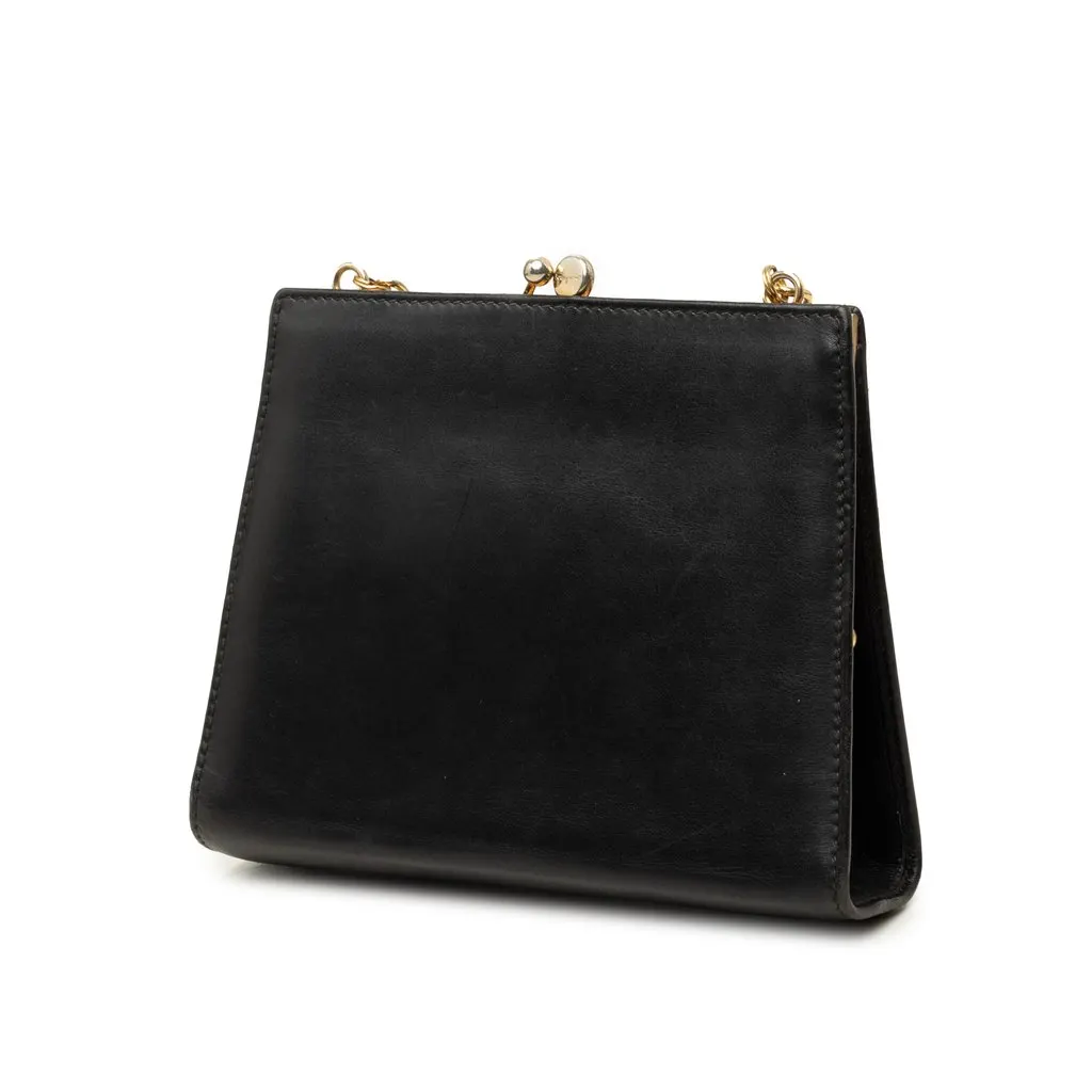 Salvatore Ferragamo Leather Vara Bow Kiss Lock Chain Crossbody Black Leather Good - Back View