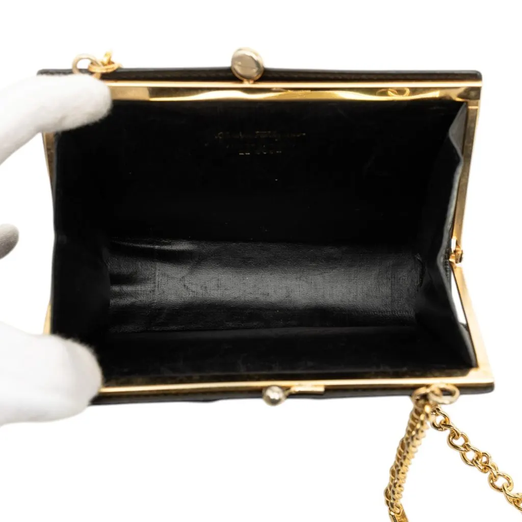 Salvatore Ferragamo Leather Vara Bow Kiss Lock Chain Crossbody Black Leather Good - Model View