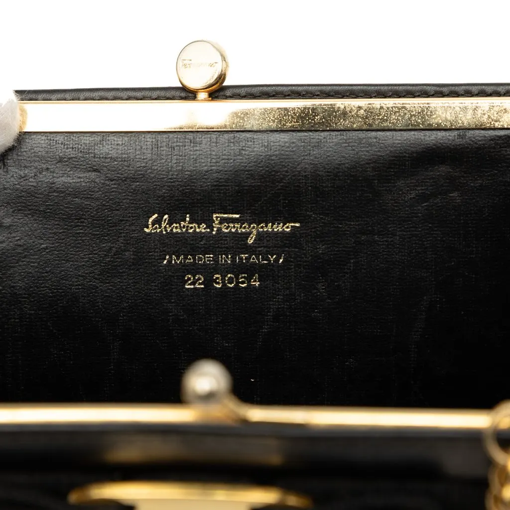 Salvatore Ferragamo Leather Vara Bow Kiss Lock Chain Crossbody Black Leather Good - Box View