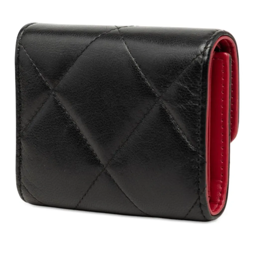 Chanel Quilted Lambskin 19 Flap Wallet Black Leather Very good - Back View