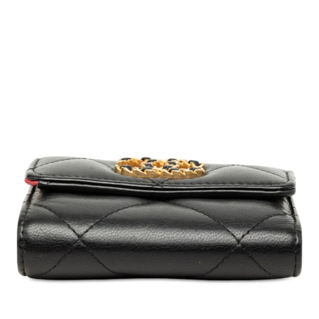 Chanel Quilted Lambskin 19 Flap Wallet Black Leather Very good - Inside View