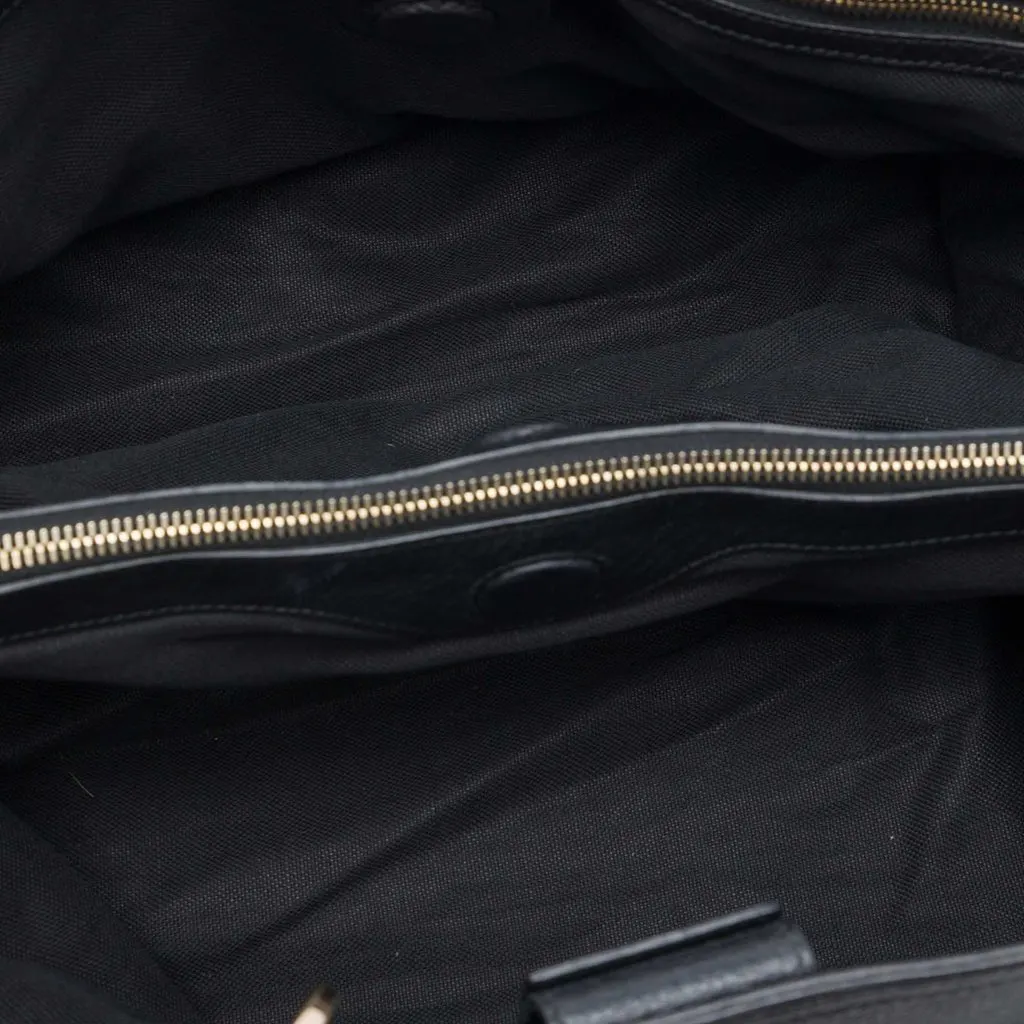 Gucci Large Calfskin Bamboo Shopper Satchel Black Leather Very good - Model View