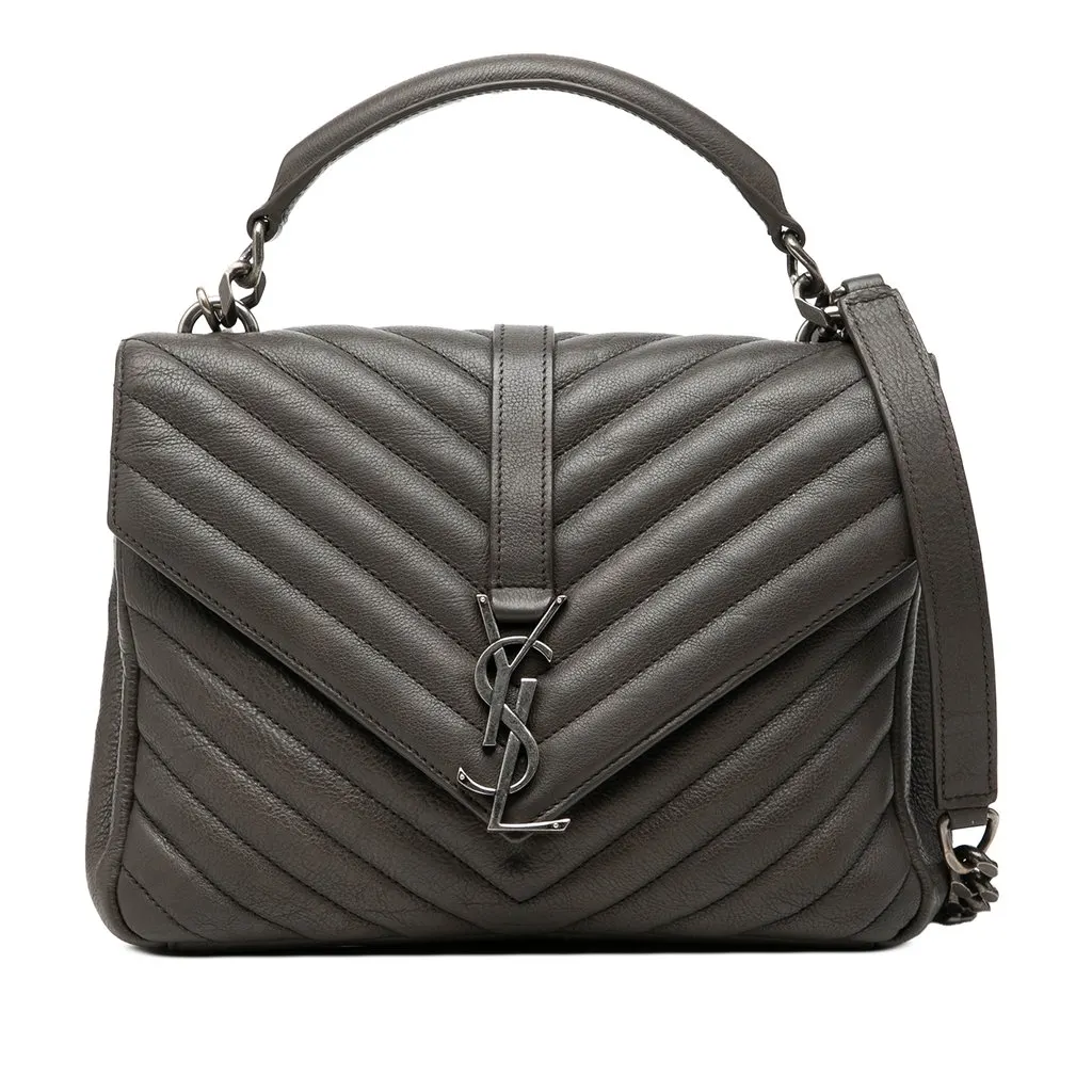 Saint Laurent Medium Chevron Sheepskin Monogram College Satchel MultiColor Leather Very good - Front View