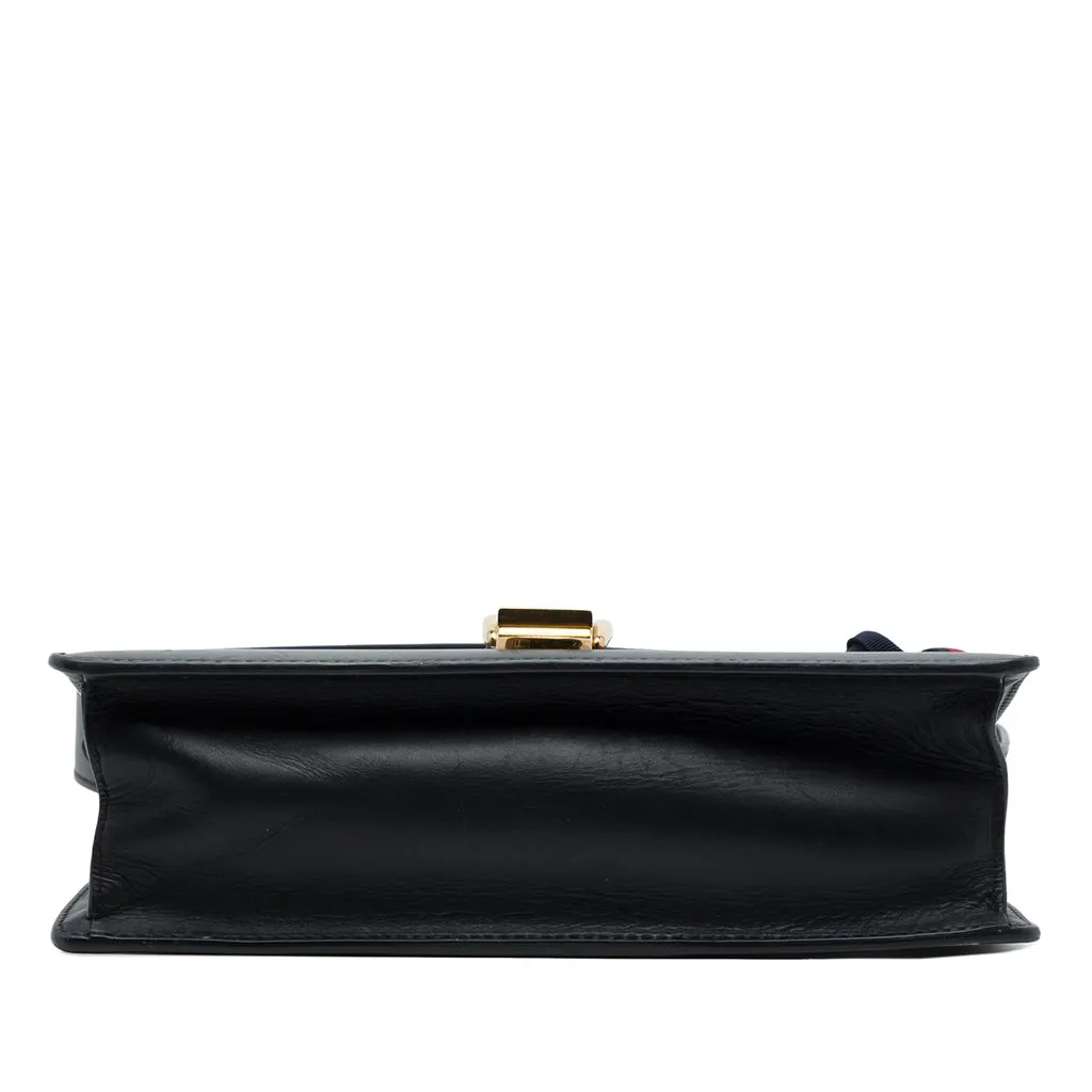 Gucci Small Calfskin Web Sylvie Satchel Black Leather Very good - Inside View