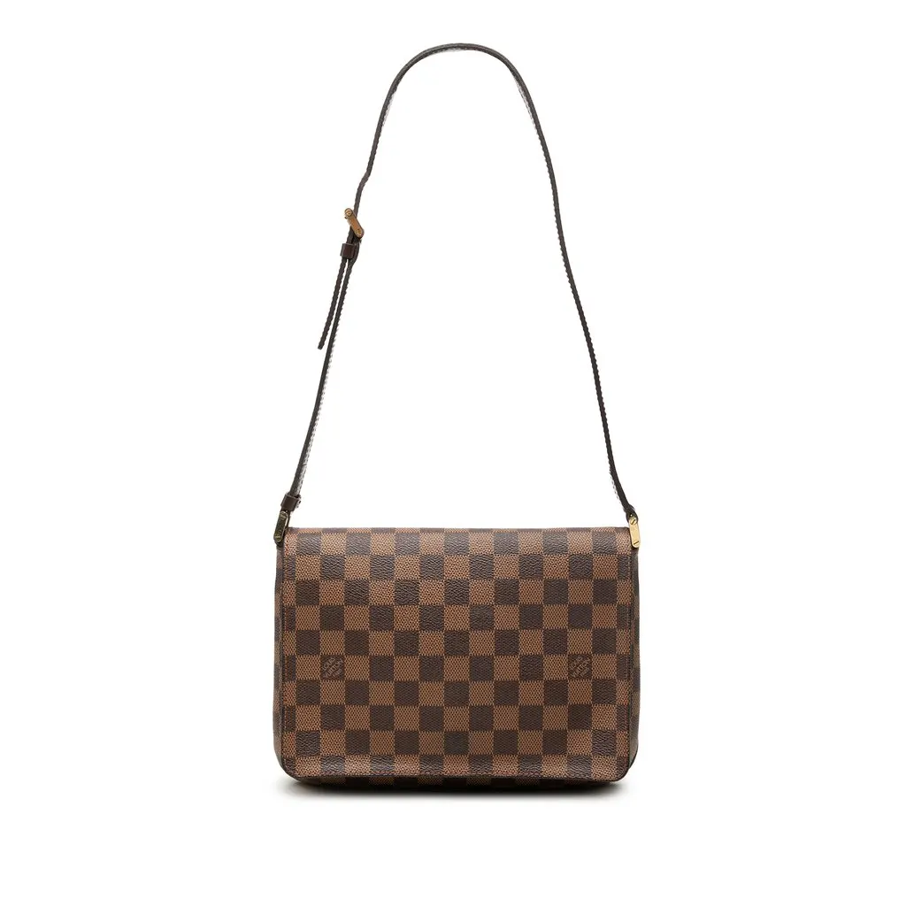 Louis Vuitton Damier Ebene Musette Tango Short Strap Brown Canvas Good - Front View