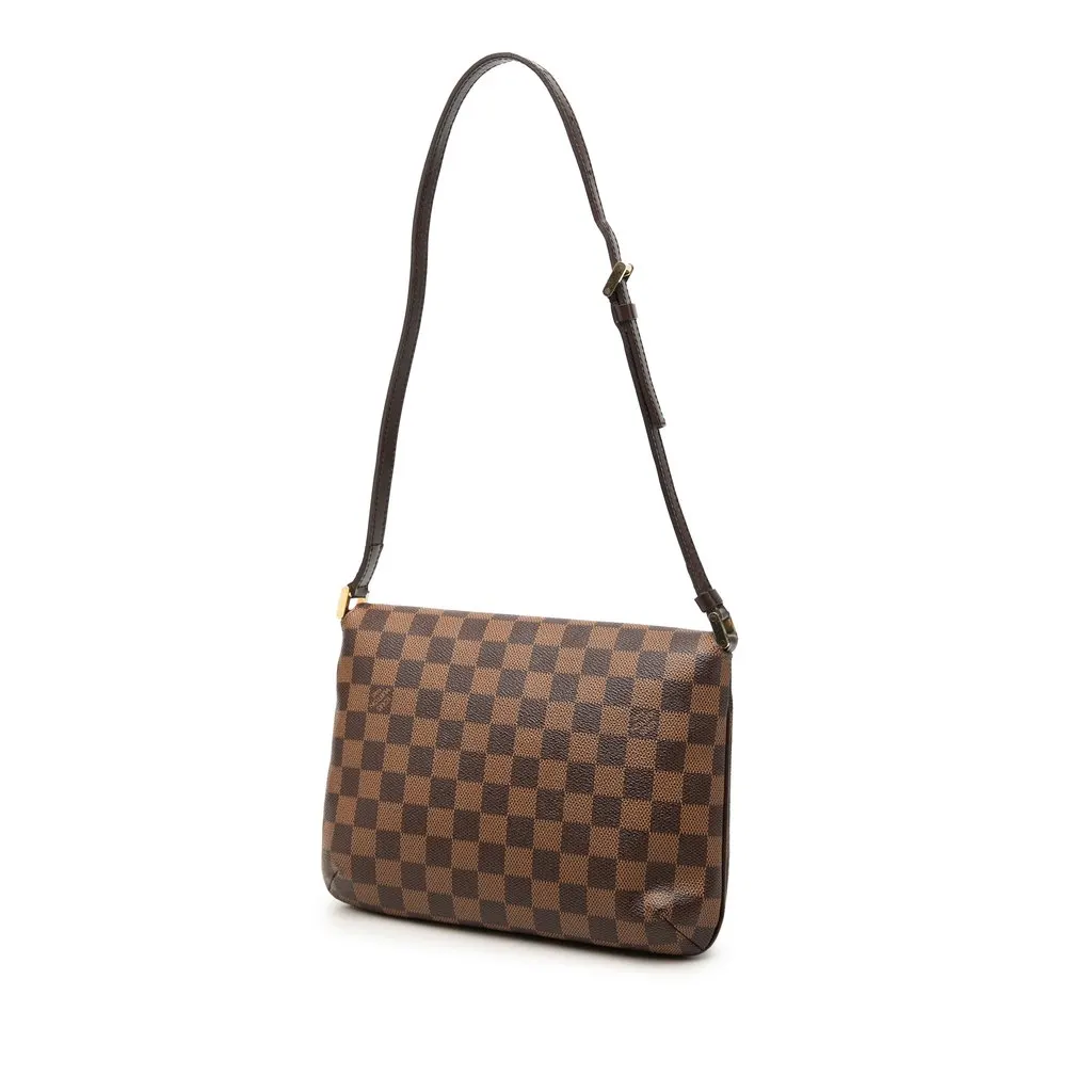 Louis Vuitton Damier Ebene Musette Tango Short Strap Brown Canvas Good - Back View