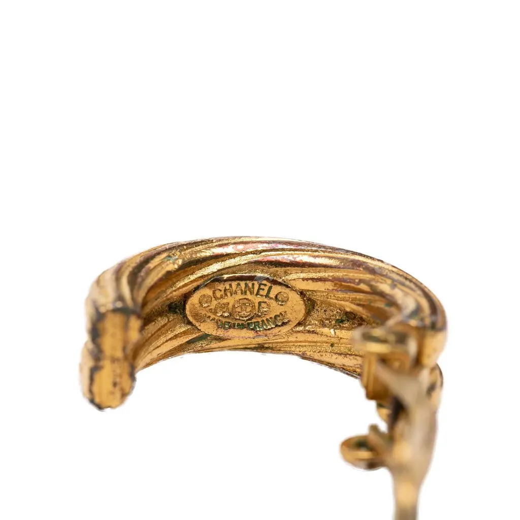 Chanel CC Gold Plated Hoop Clip On Earrings Gold Metal Very good - Inside View