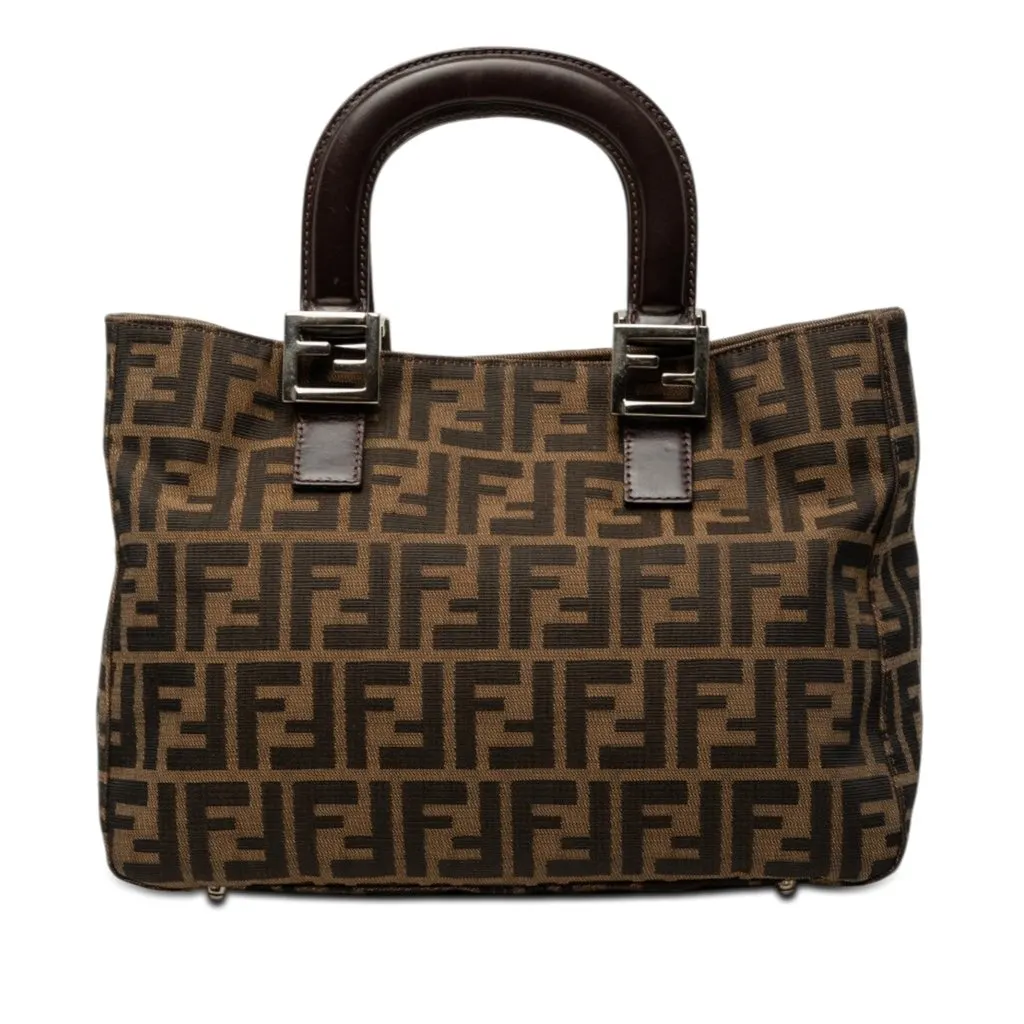 Fendi Small Zucca Canvas Twins Tote Brown Canvas Good - Front View