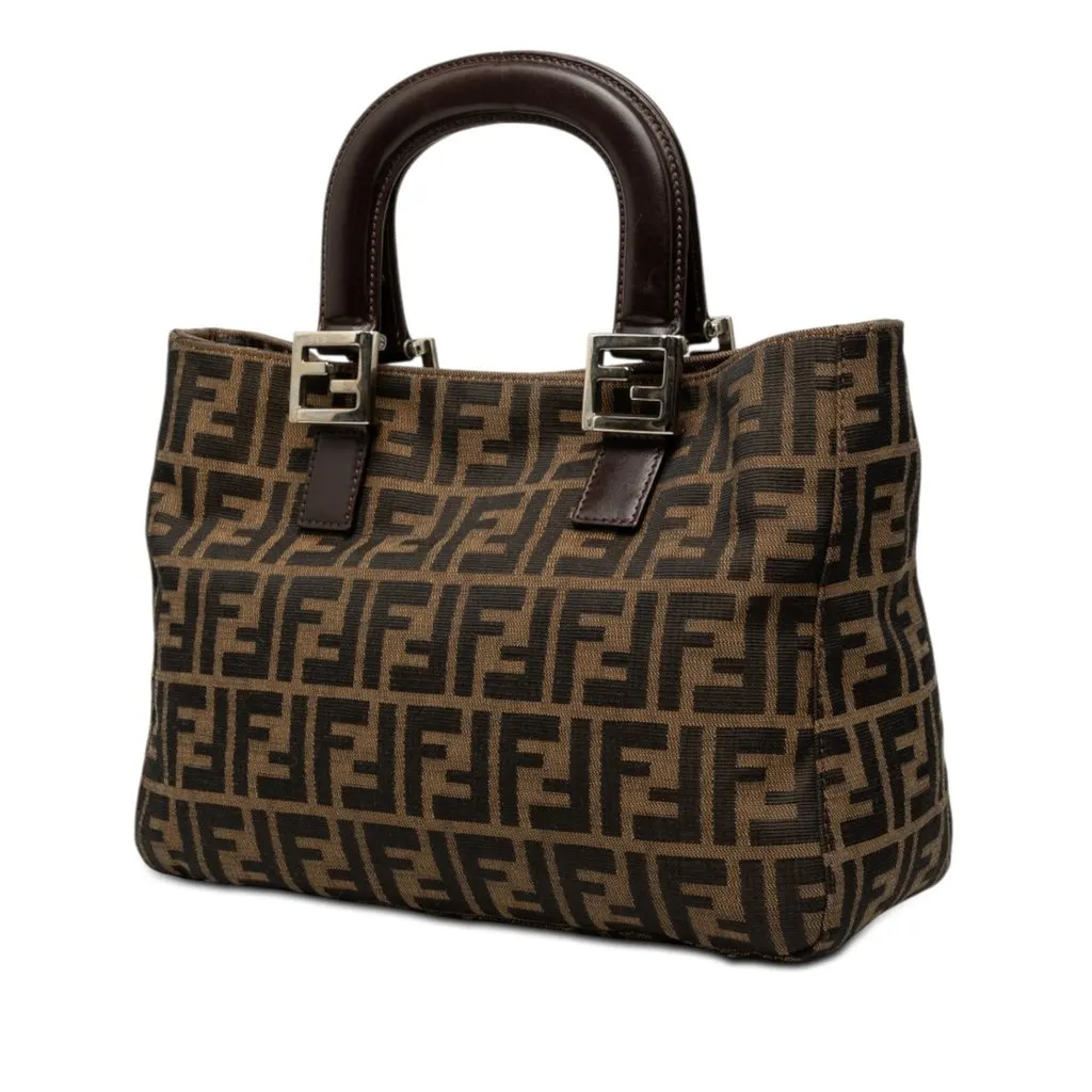 Fendi Small Zucca Canvas Twins Tote Brown Canvas Good - Back View