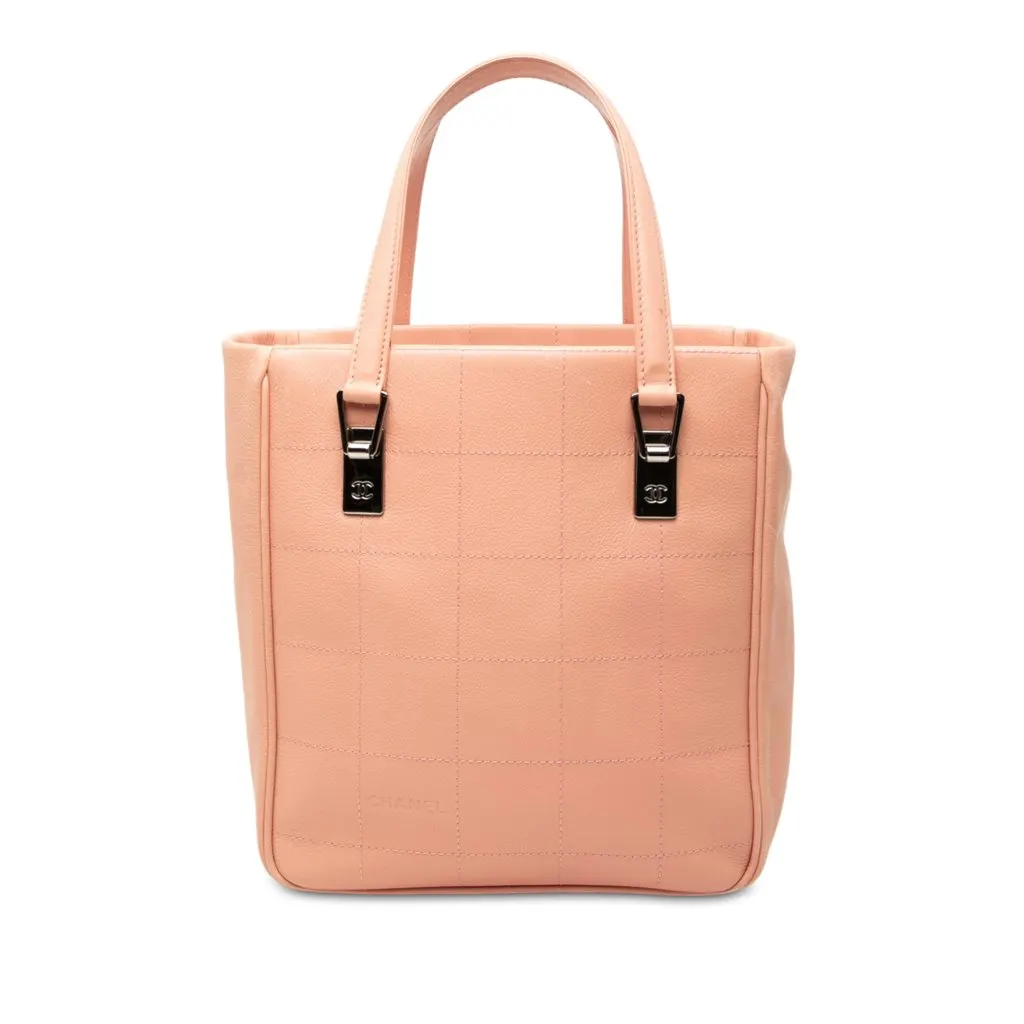 Chanel CC Chocolate Bar Caviar Tote Pink Leather Very good - Front View