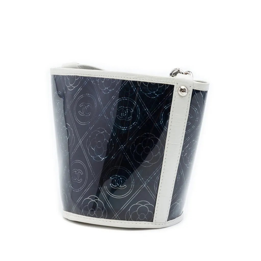 Chanel Small PVC and Crumpled Calfskin Camellia Coco Bucket Bag Black Plastic Very good - Back View