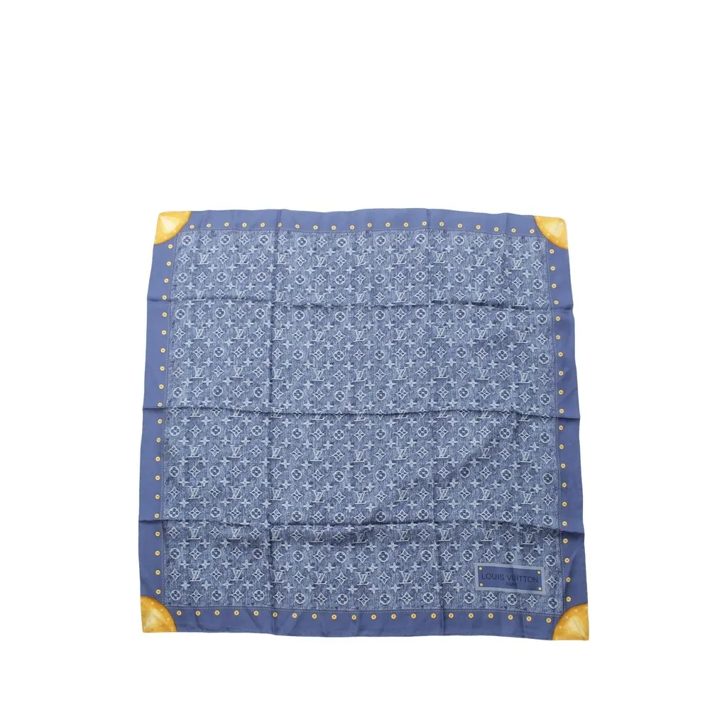 Louis Vuitton Monogram Denim Silk Scarf Blue Very good - Front View