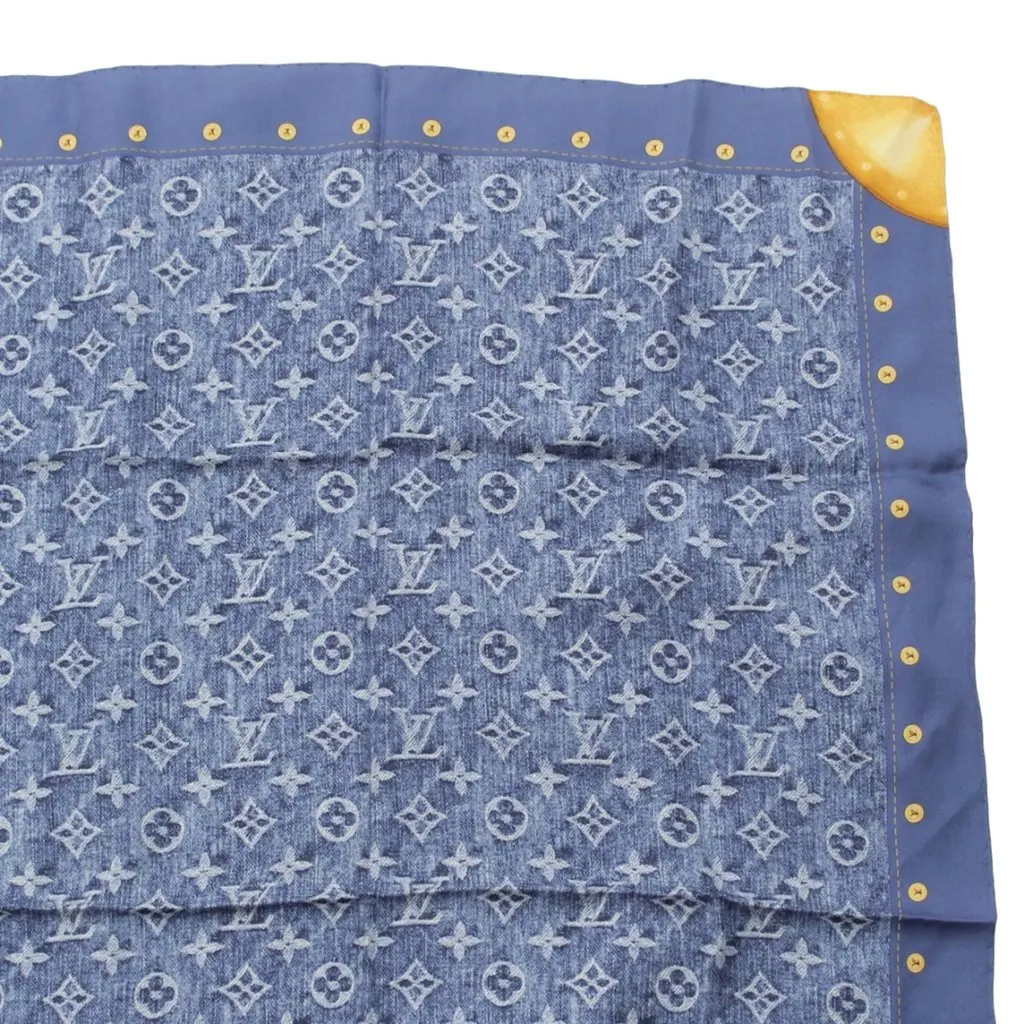 Louis Vuitton Monogram Denim Silk Scarf Blue Very good - Back View