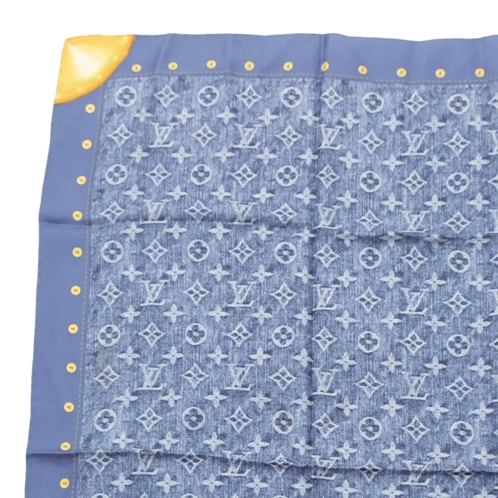 Louis Vuitton Monogram Denim Silk Scarf Blue Very good - Inside View