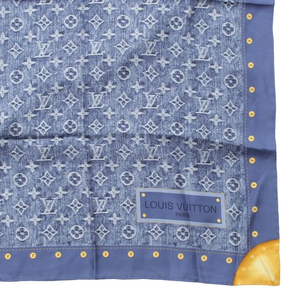 Louis Vuitton Monogram Denim Silk Scarf Blue Very good - Box View