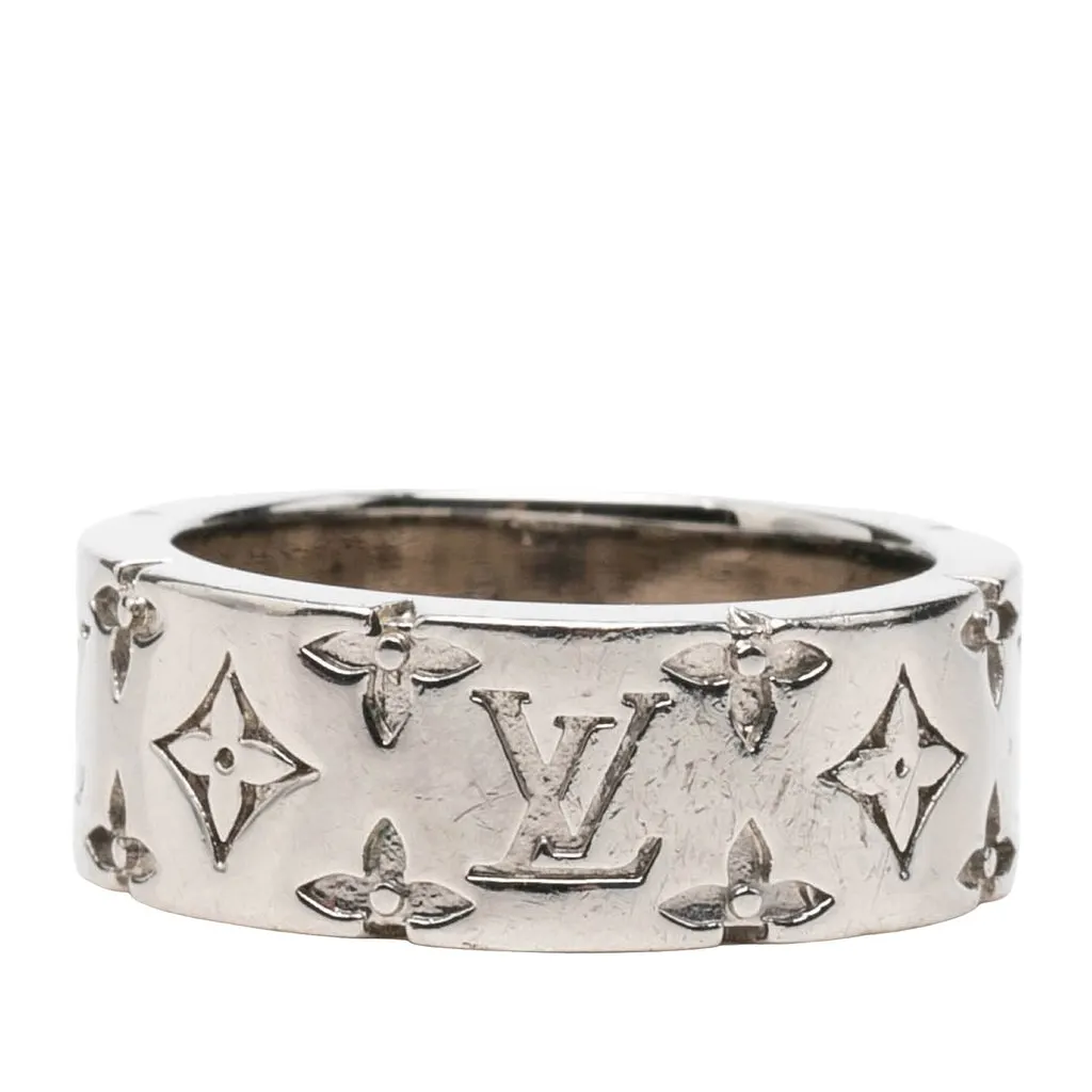 Louis Vuitton Brass LV Mosaic Ring M Silver Brass Very good - Front View