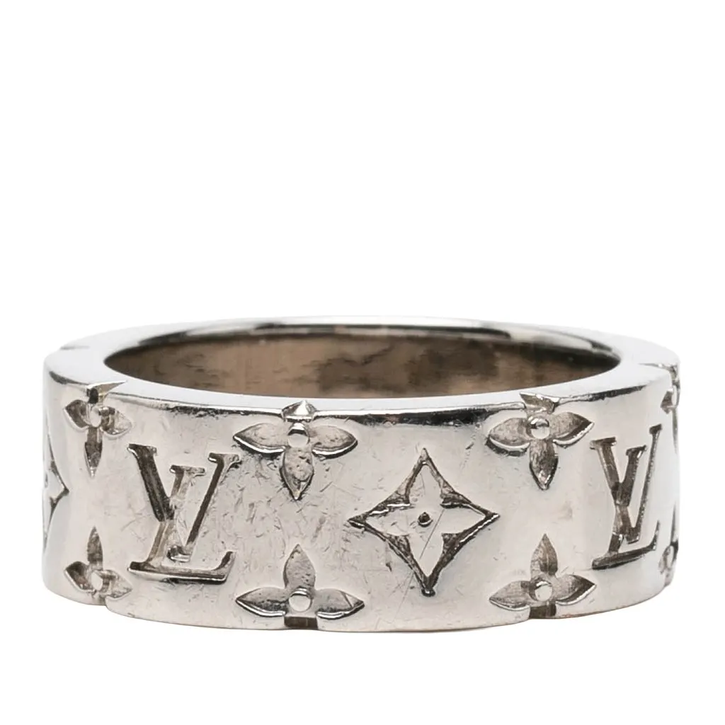 Louis Vuitton Brass LV Mosaic Ring M Silver Brass Very good - Back View