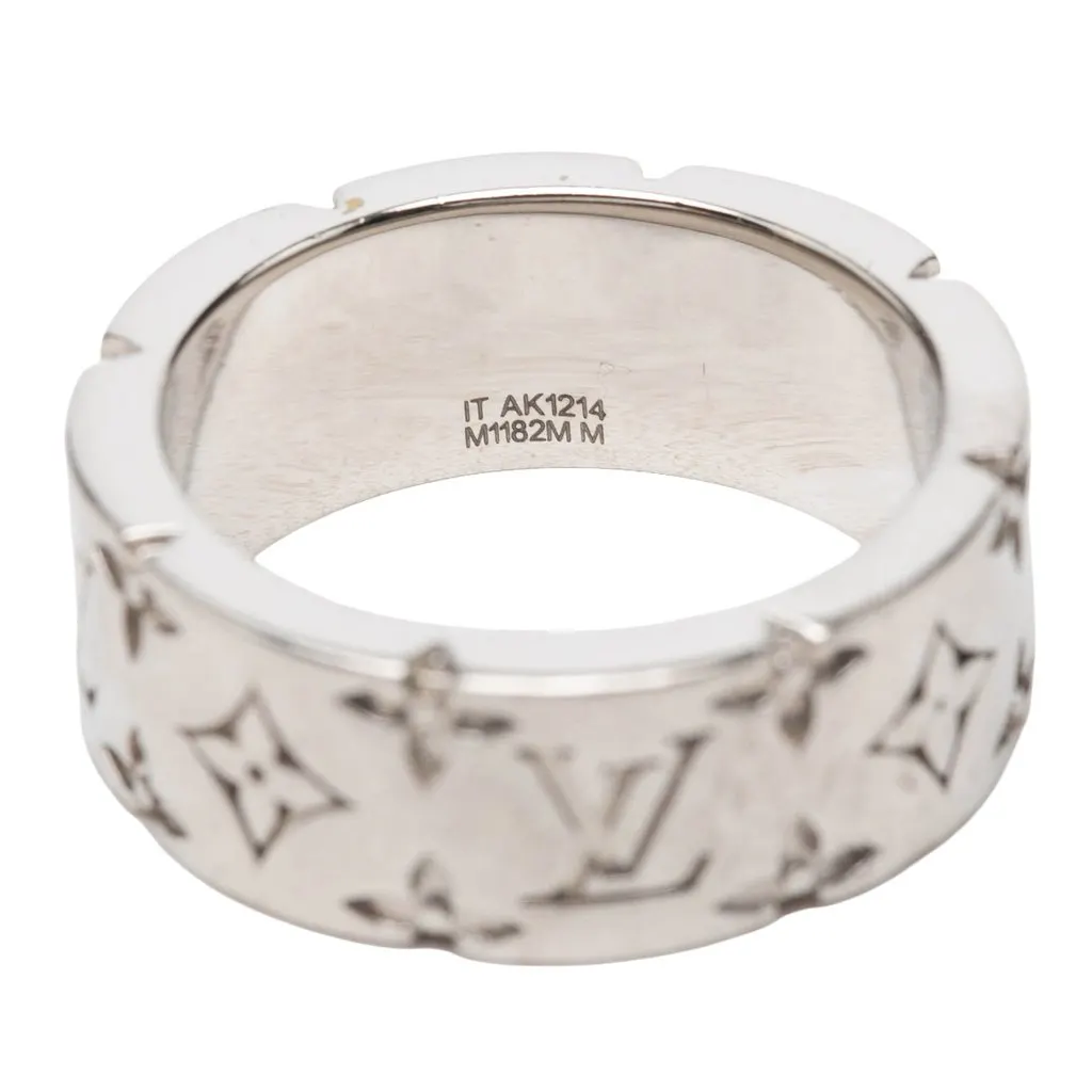 Louis Vuitton Brass LV Mosaic Ring M Silver Brass Very good - Model View
