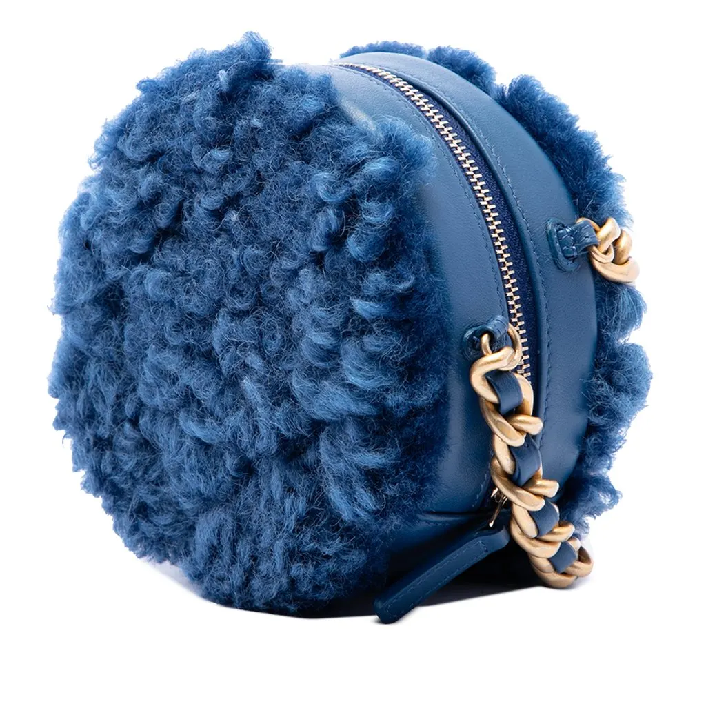 Chanel Shearling 19 Round Clutch with Chain Blue Shearling Very good - Back View