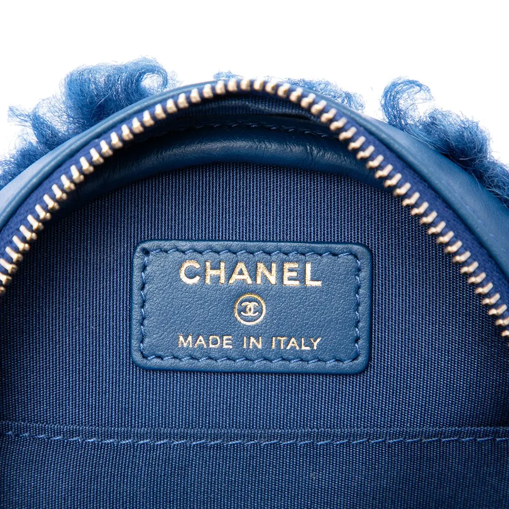 Chanel Shearling 19 Round Clutch with Chain Blue Shearling Very good - Box View