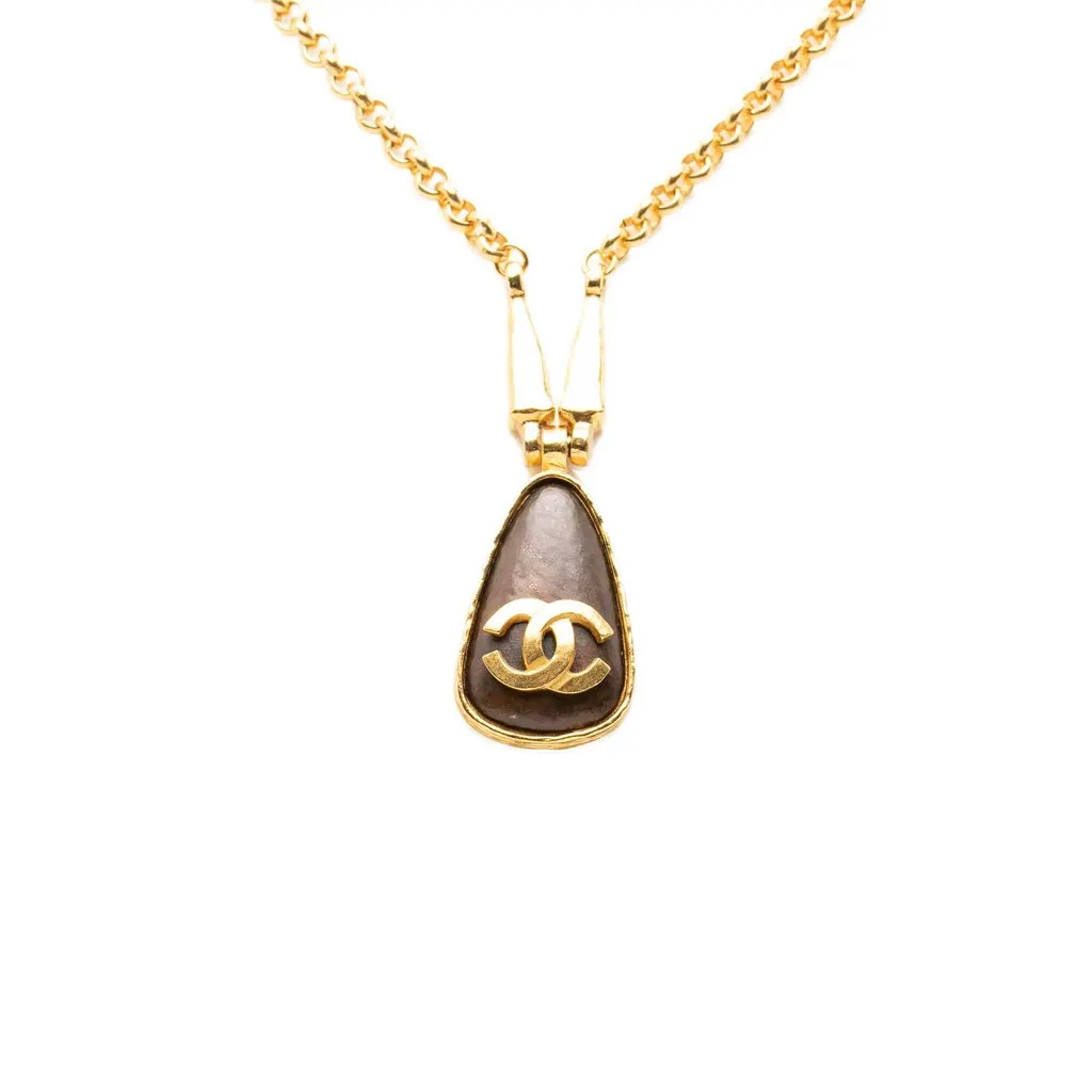 Chanel CC Gold Plated Teardrop Pendant Necklace Gold Metal Very good - Back View