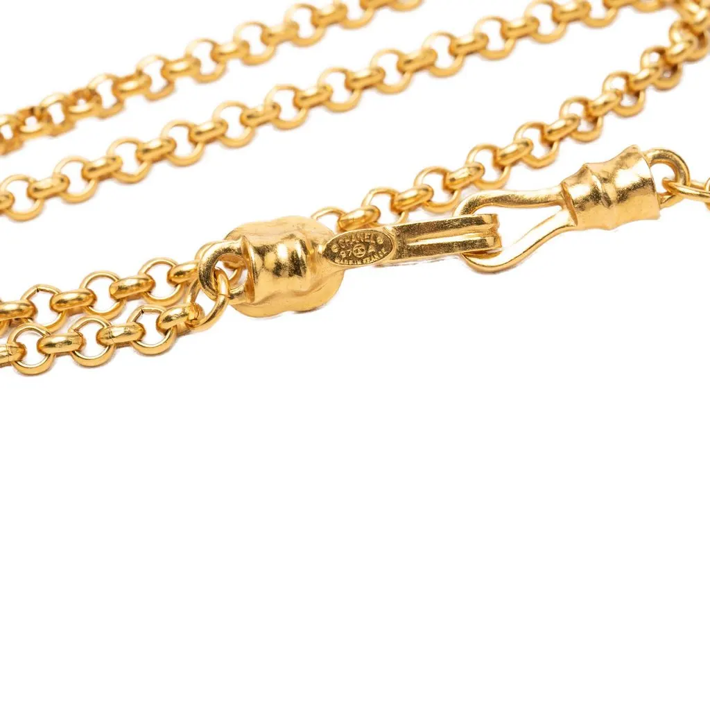 Chanel CC Gold Plated Teardrop Pendant Necklace Gold Metal Very good - Box View