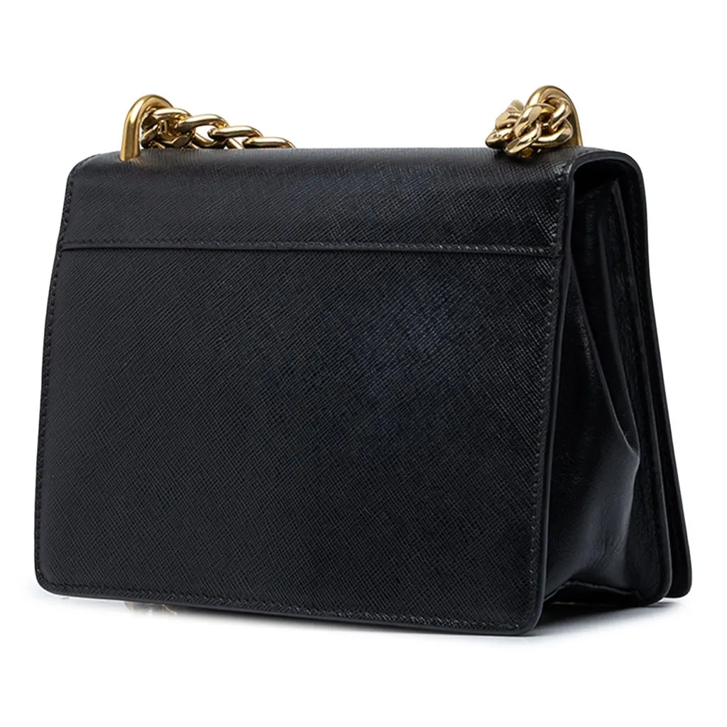 Prada Saffiano Lux Chain Crossbody Black Leather Good - Back View