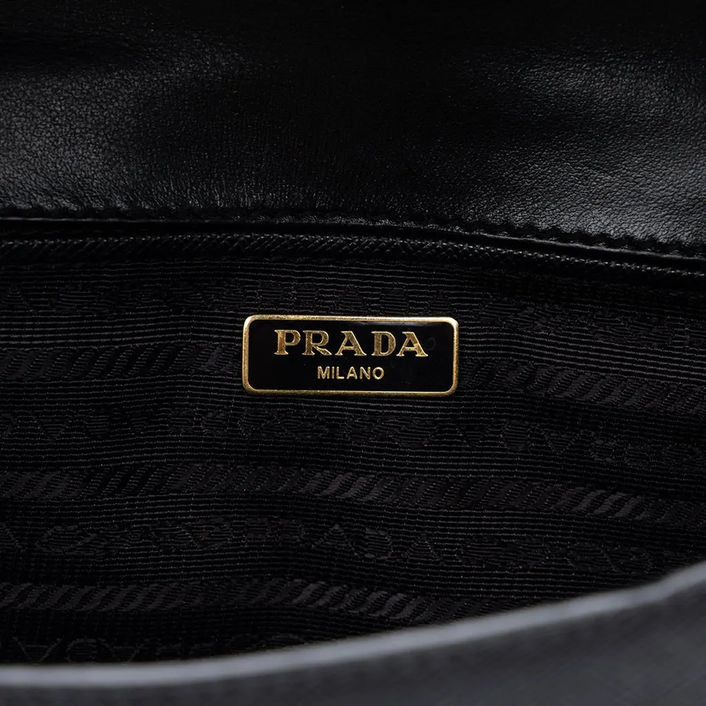 Prada Saffiano Lux Chain Crossbody Black Leather Good - Box View