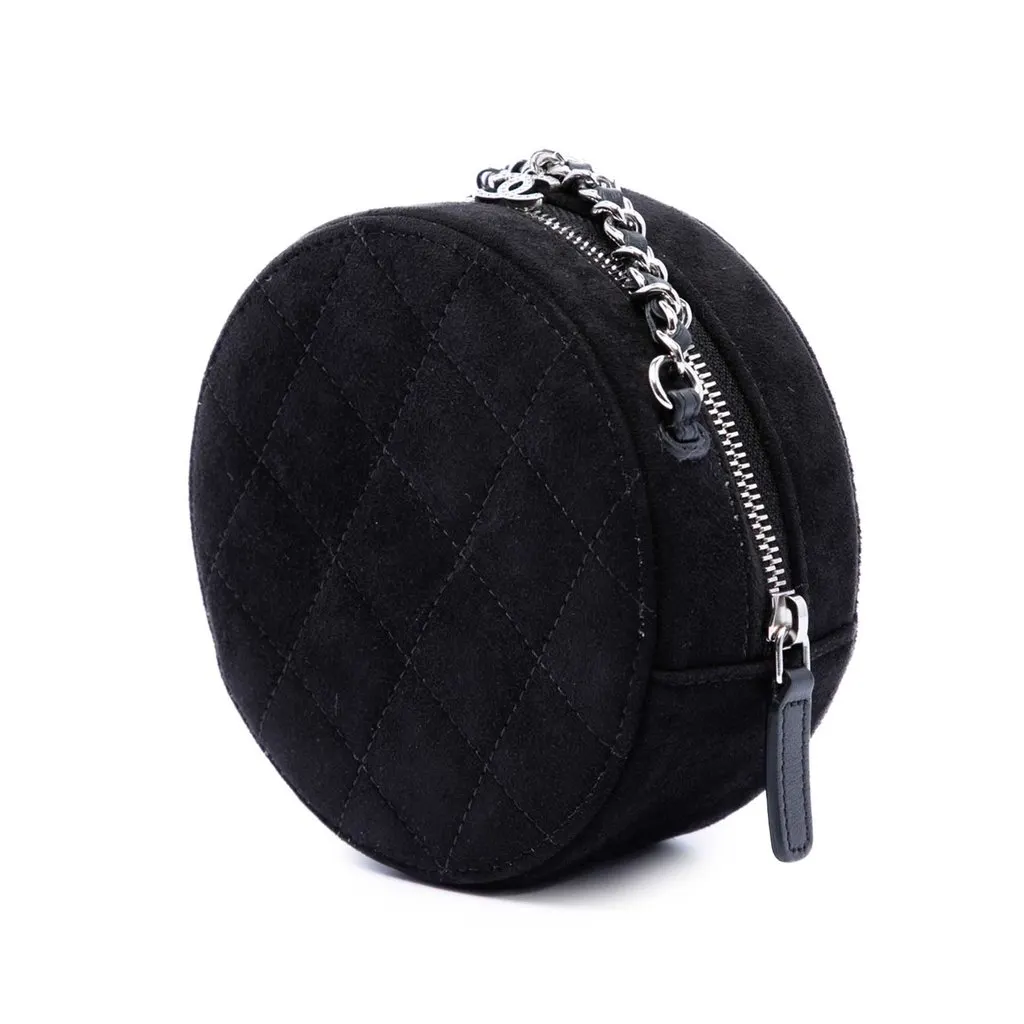 Chanel Quilted Suede Cocostellar Round Clutch with Chain Black Leather Very good - Back View