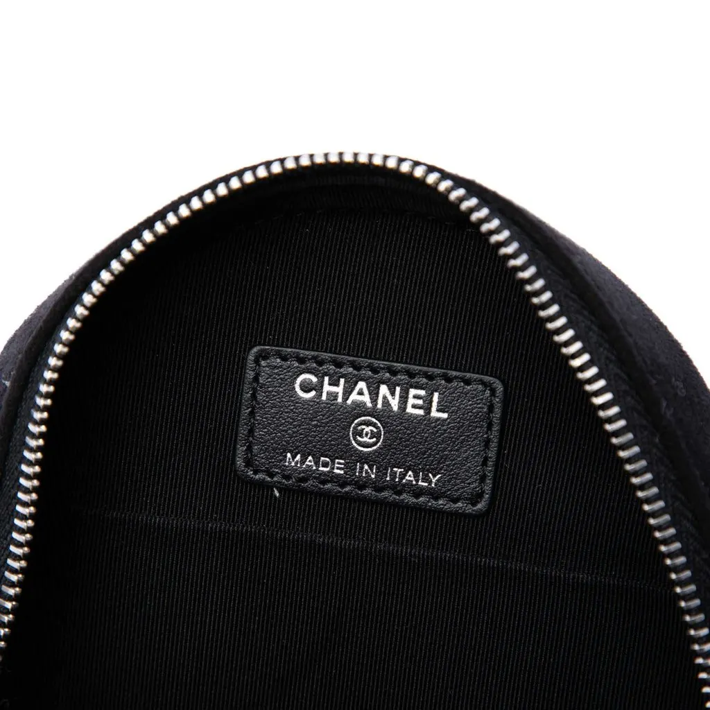 Chanel Quilted Suede Cocostellar Round Clutch with Chain Black Leather Very good - Box View
