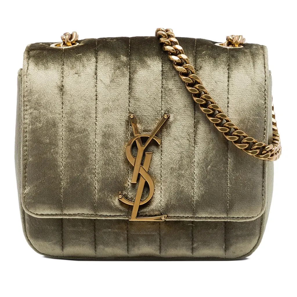 Saint Laurent Small Velvet Monogram Vicky Chain Bag Brown Very good - Front View
