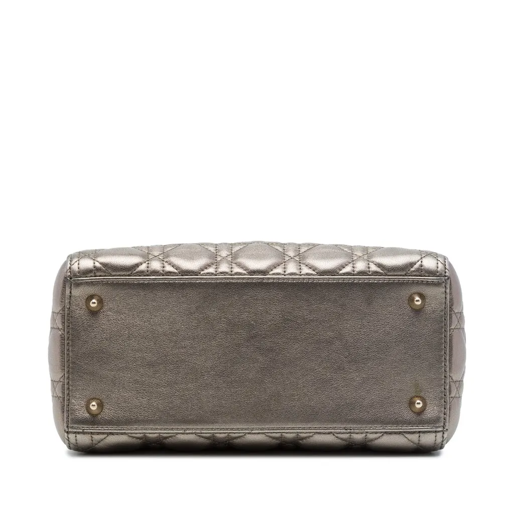 Dior Medium Metallic Lambskin Cannage Lady Dior Silver Leather Very good - Inside View