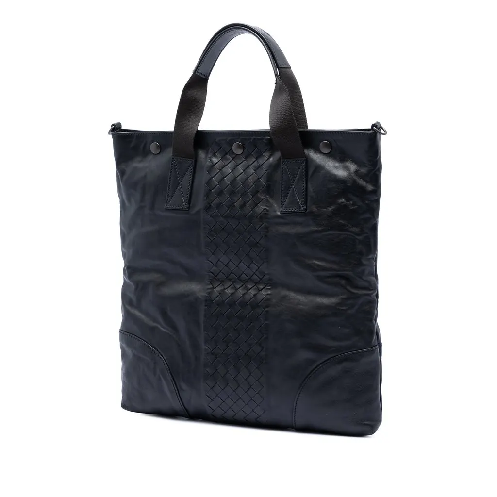 Bottega Veneta Intrecciato Trimmed Nappa Convertible Tote Black Leather Very good - Back View